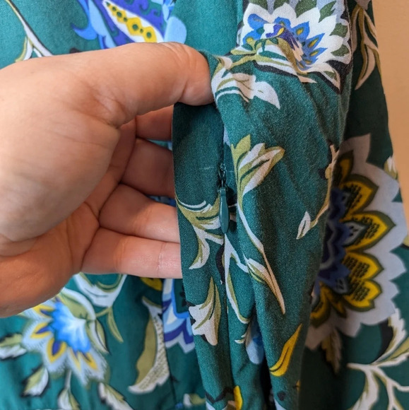 Old Navy Green Floral  Print Fit & Flare Bell Sleeve Tie Back Dress Women 14 - Picture 6 of 9